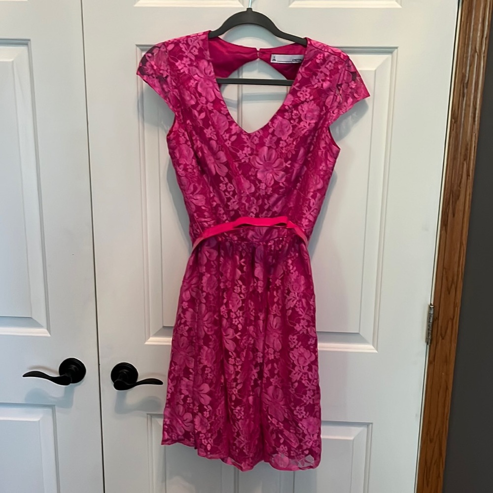 Chetta B pink lace dress with bow belt
